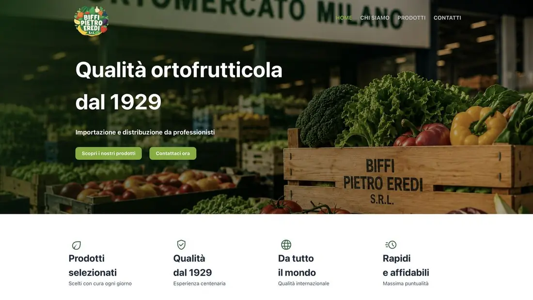 Il nuovo sito di Biffi Pietro Eredi, con nuovo logo e foto dell'Ortomercato di Milano